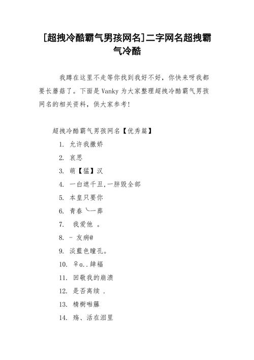 霸气网名两个字(情侣网名霸气超拽有范)